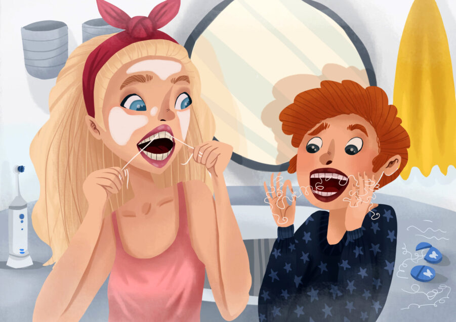 children learning to floss, children flossing